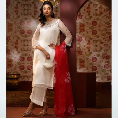 AS-SIRAT | Stitched 3 Pc | White & Red